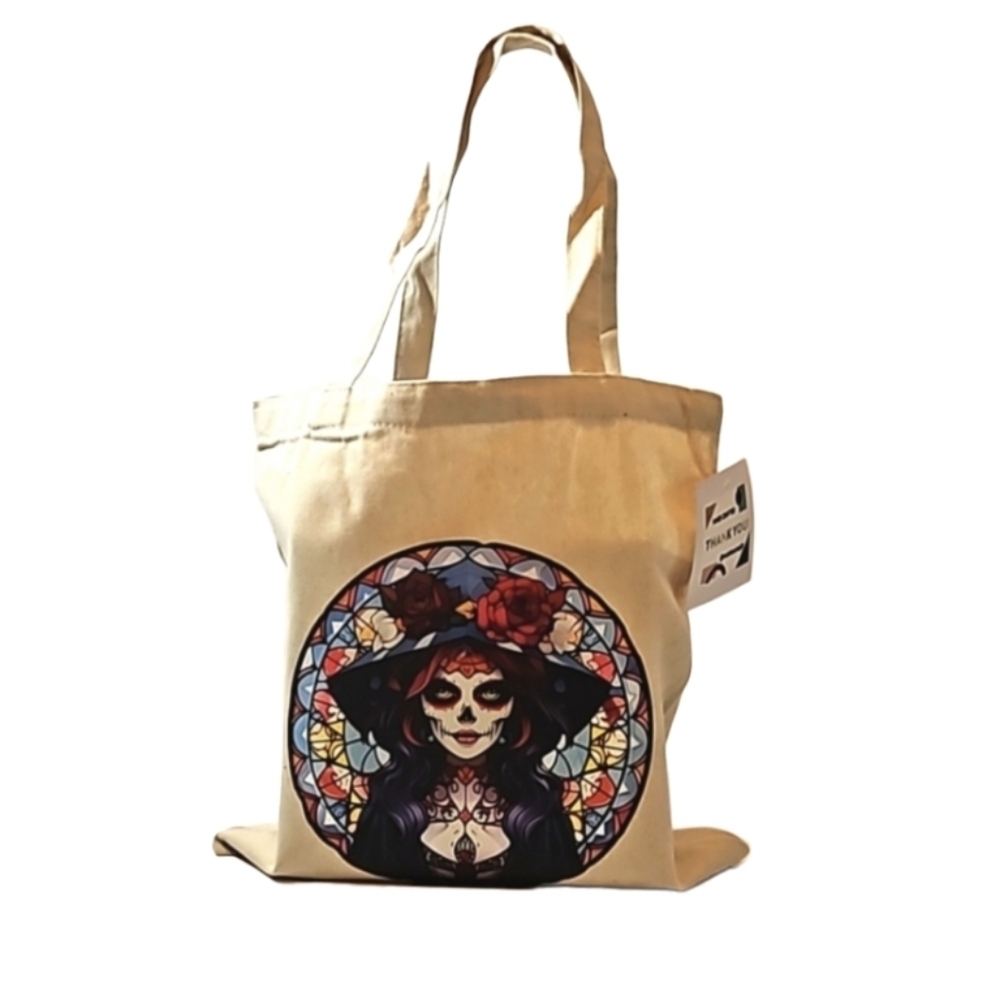 Hand Crafted Reusable Bag Canvas 100% Cotton Skull - Picture 4 of 17